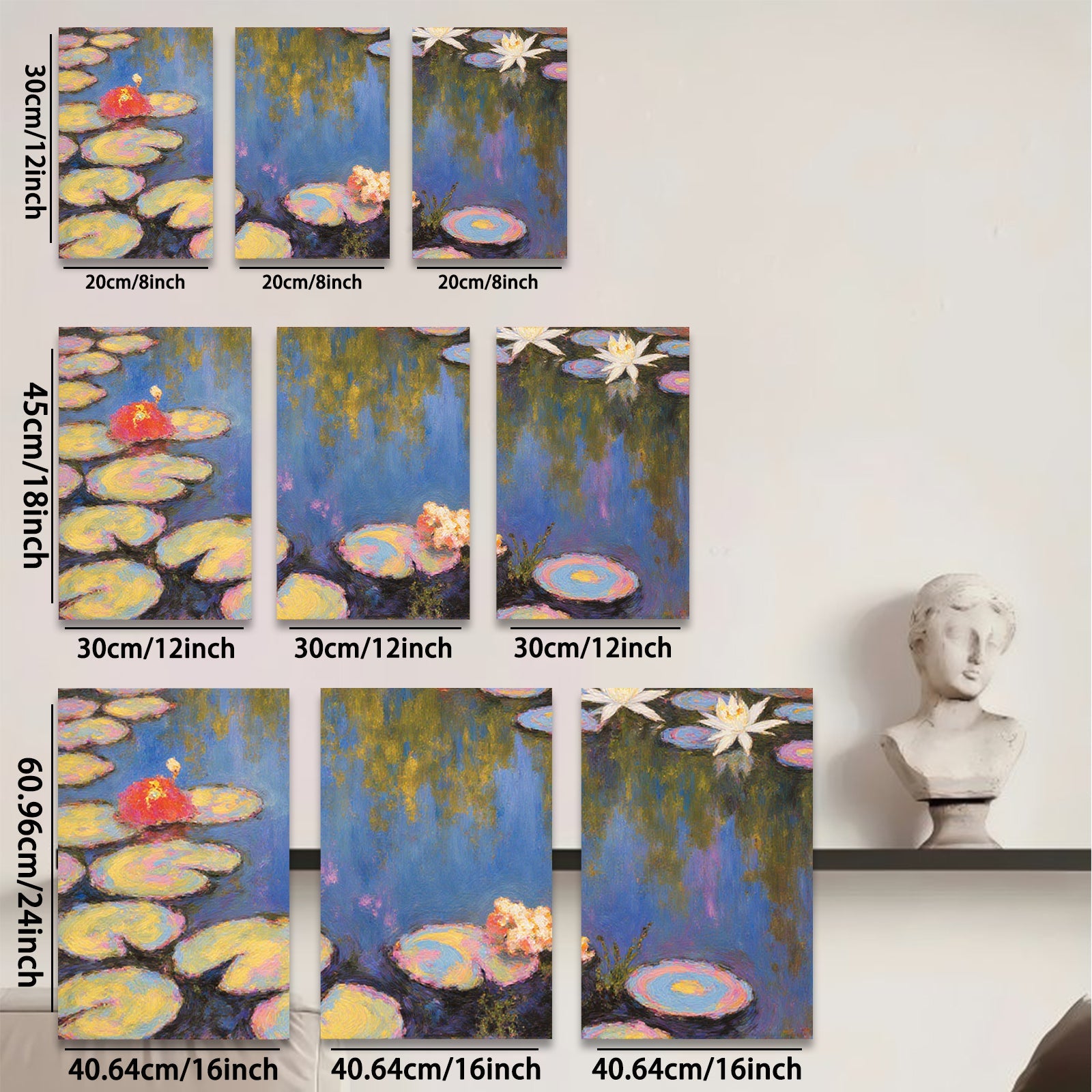 2D flat 1pc Impressionist Lily Pads Water Garden Wall Art Canvas Prints for Living Room Bedroom Bathroom Home Decor Modern Farmhouse Style