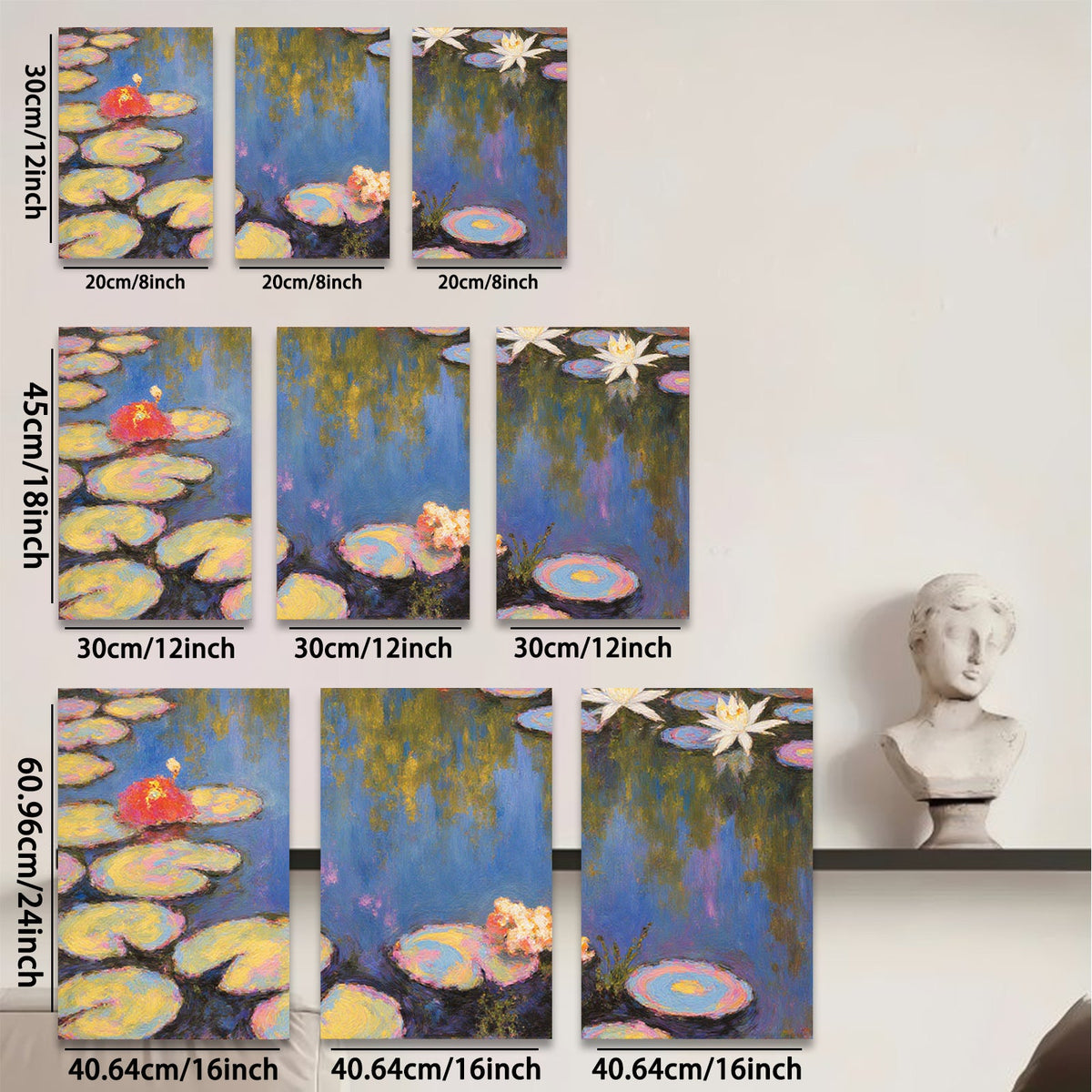 2D flat 1pc Impressionist Lily Pads Water Garden Wall Art Canvas Prints for Living Room Bedroom Bathroom Home Decor Modern Farmhouse Style