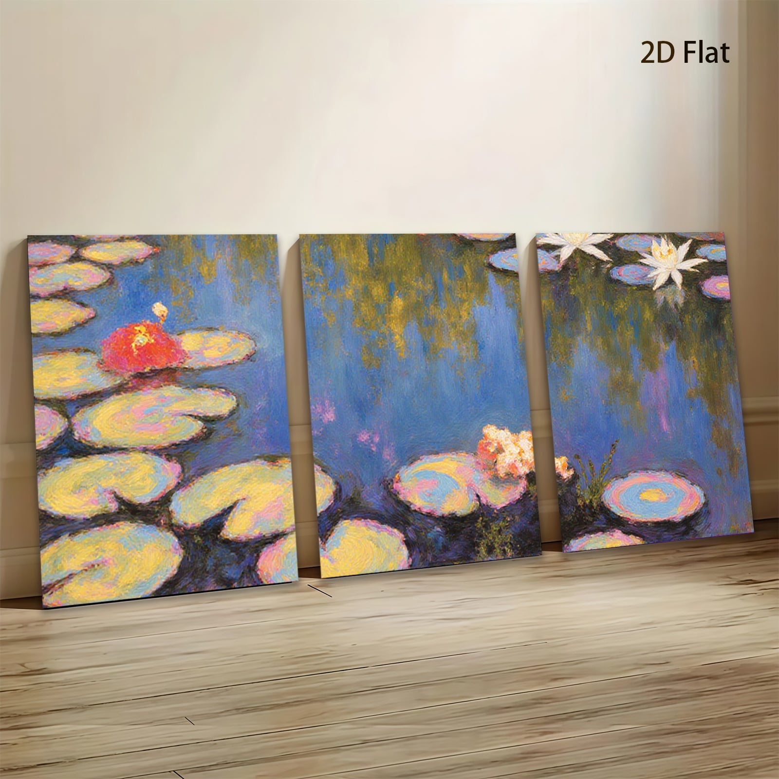2D flat 1pc Impressionist Lily Pads Water Garden Wall Art Canvas Prints for Living Room Bedroom Bathroom Home Decor Modern Farmhouse Style