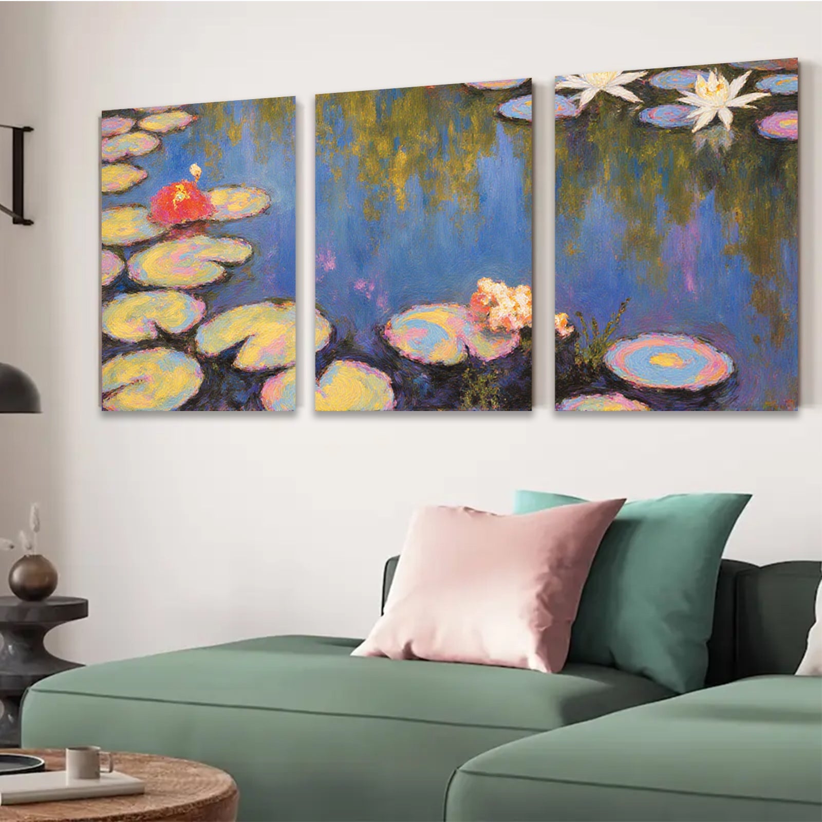 2D flat 1pc Impressionist Lily Pads Water Garden Wall Art Canvas Prints for Living Room Bedroom Bathroom Home Decor Modern Farmhouse Style