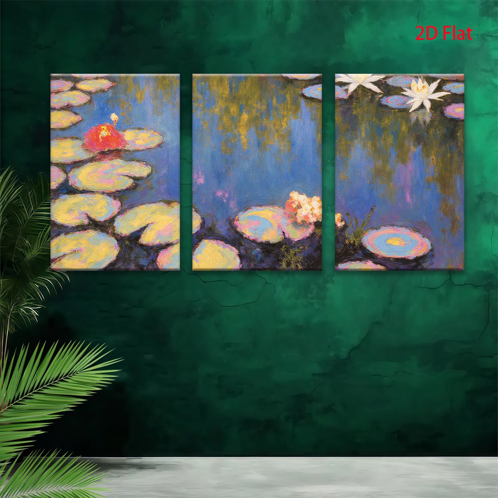 2D flat 1pc Impressionist Lily Pads Water Garden Wall Art Canvas Prints for Living Room Bedroom Bathroom Home Decor Modern Farmhouse Style