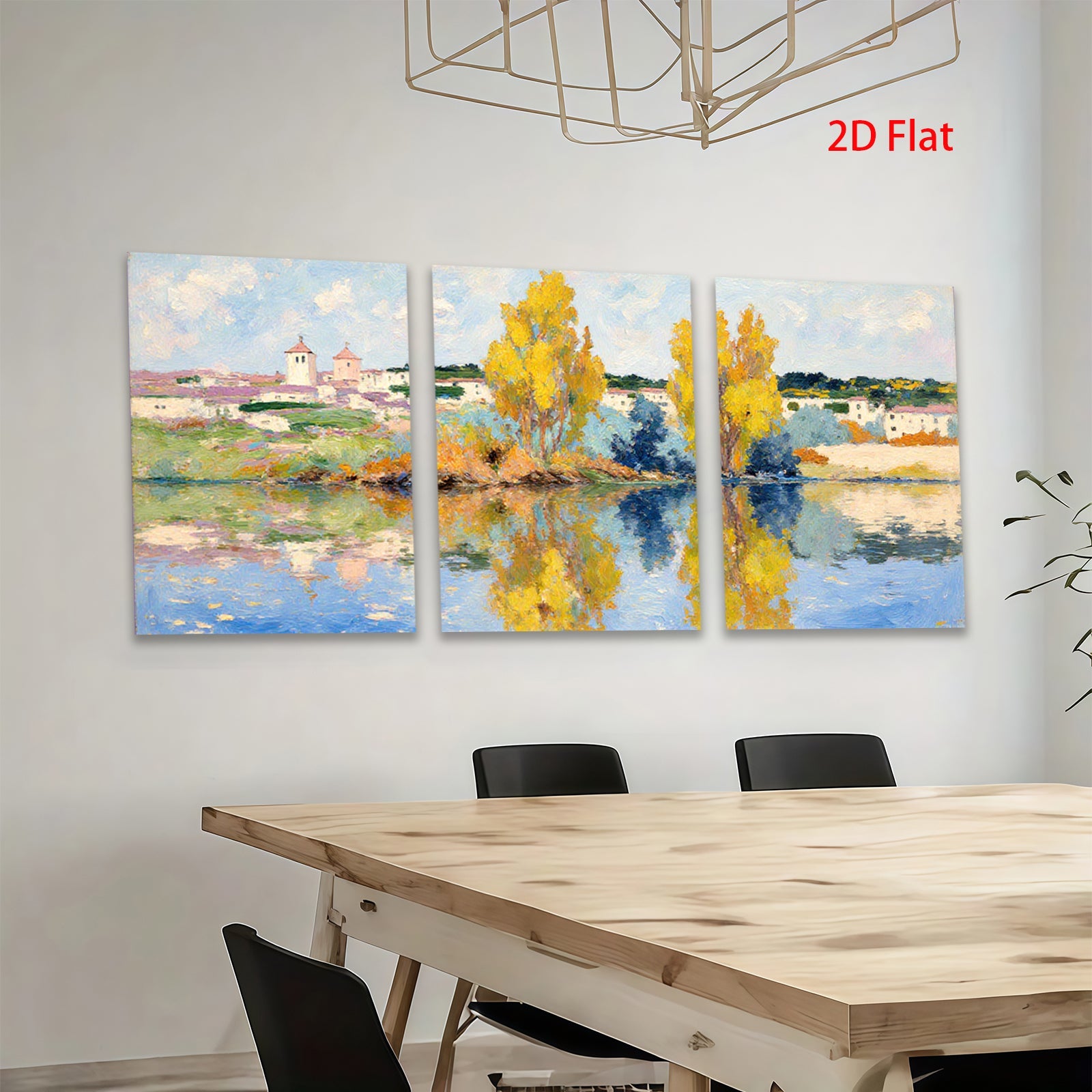 2D flat 1pc Impressionist lakeside village pastoral serene wall art for living room bedroom office gallery wrapped canvas print farmhouse decor modern minimalist style
