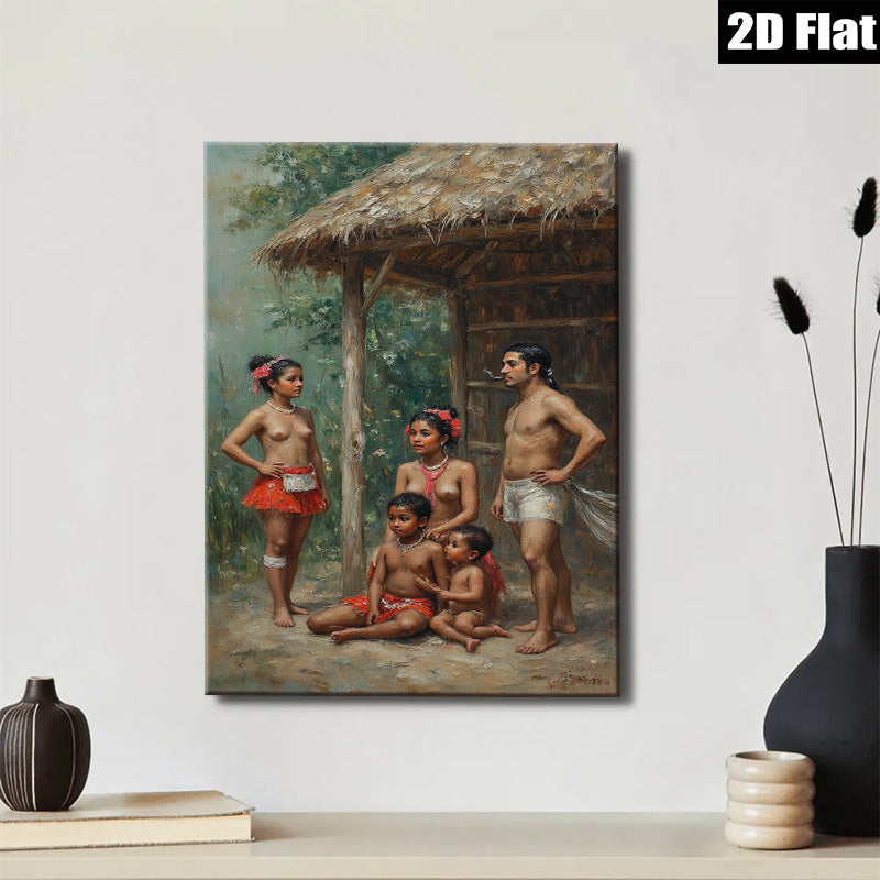 2D flat 1pc Indigenous Family Portrait Tropical Scene Wall Art Living Room Bedroom Decor Farmhouse Style Canvas Prints Modern Artwork Home Decorations