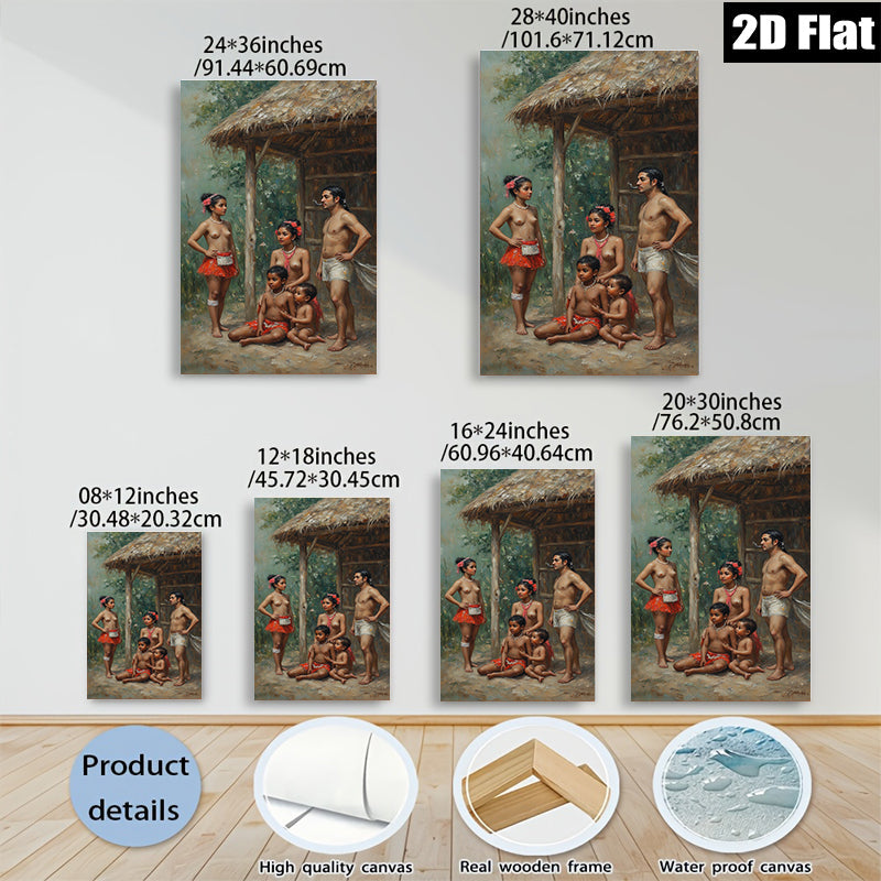 2D flat 1pc Indigenous Family Portrait Tropical Scene Wall Art Living Room Bedroom Decor Farmhouse Style Canvas Prints Modern Artwork Home Decorations