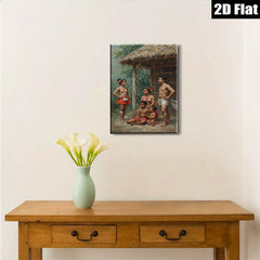 2D flat 1pc Indigenous Family Portrait Tropical Scene Wall Art Living Room Bedroom Decor Farmhouse Style Canvas Prints Modern Artwork Home Decorations