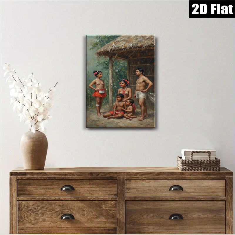 2D flat 1pc Indigenous Family Portrait Tropical Scene Wall Art Living Room Bedroom Decor Farmhouse Style Canvas Prints Modern Artwork Home Decorations