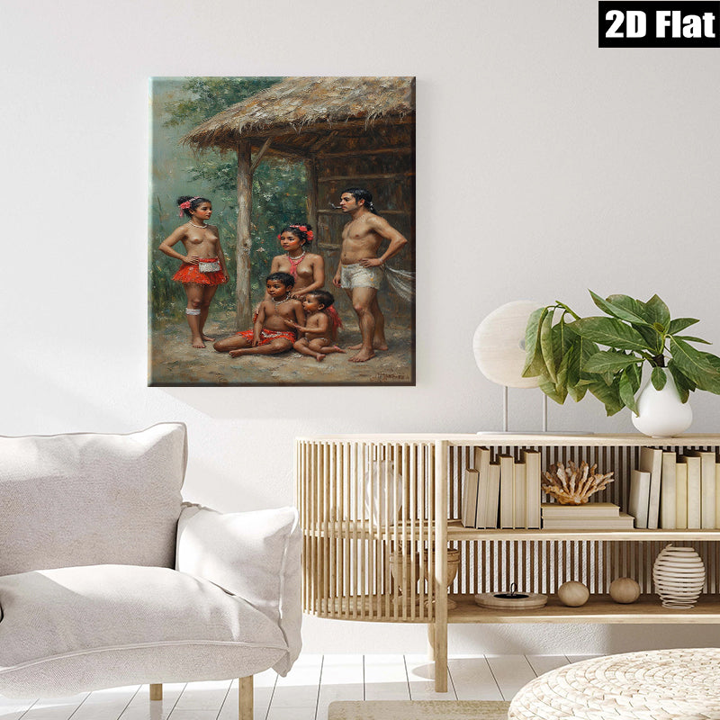 2D flat 1pc Indigenous Family Portrait Tropical Scene Wall Art Living Room Bedroom Decor Farmhouse Style Canvas Prints Modern Artwork Home Decorations