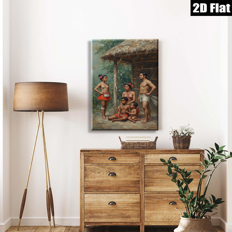 2D flat 1pc Indigenous Family Portrait Tropical Scene Wall Art Living Room Bedroom Decor Farmhouse Style Canvas Prints Modern Artwork Home Decorations