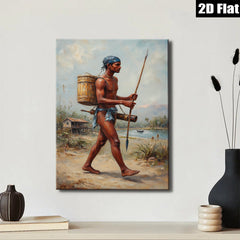 2D flat 1pc Indigenous Warrior Carrying Water Rustic Farmhouse Wall Decor Living Room Bedroom Gallery Wrapped Canvas Print Modern Art