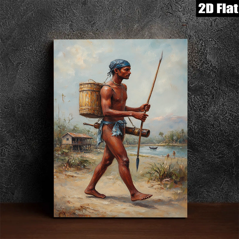 2D flat 1pc Indigenous Warrior Carrying Water Rustic Farmhouse Wall Decor Living Room Bedroom Gallery Wrapped Canvas Print Modern Art