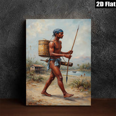 2D flat 1pc Indigenous Warrior Carrying Water Rustic Farmhouse Wall Decor Living Room Bedroom Gallery Wrapped Canvas Print Modern Art