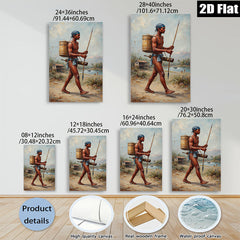2D flat 1pc Indigenous Warrior Carrying Water Rustic Farmhouse Wall Decor Living Room Bedroom Gallery Wrapped Canvas Print Modern Art