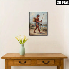 2D flat 1pc Indigenous Warrior Carrying Water Rustic Farmhouse Wall Decor Living Room Bedroom Gallery Wrapped Canvas Print Modern Art