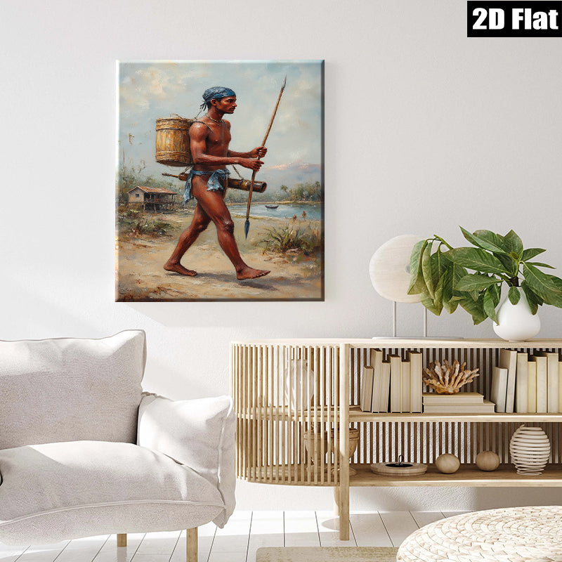 2D flat 1pc Indigenous Warrior Carrying Water Rustic Farmhouse Wall Decor Living Room Bedroom Gallery Wrapped Canvas Print Modern Art