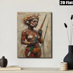 2D flat 1pc Indigenous Warrior Woman Portrait Canvas Wall Art for Living Room Bedroom Modern Farmhouse Decor Gallery Wrapped Ready to Hang
