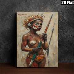 2D flat 1pc Indigenous Warrior Woman Portrait Canvas Wall Art for Living Room Bedroom Modern Farmhouse Decor Gallery Wrapped Ready to Hang