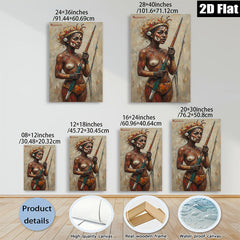 2D flat 1pc Indigenous Warrior Woman Portrait Canvas Wall Art for Living Room Bedroom Modern Farmhouse Decor Gallery Wrapped Ready to Hang