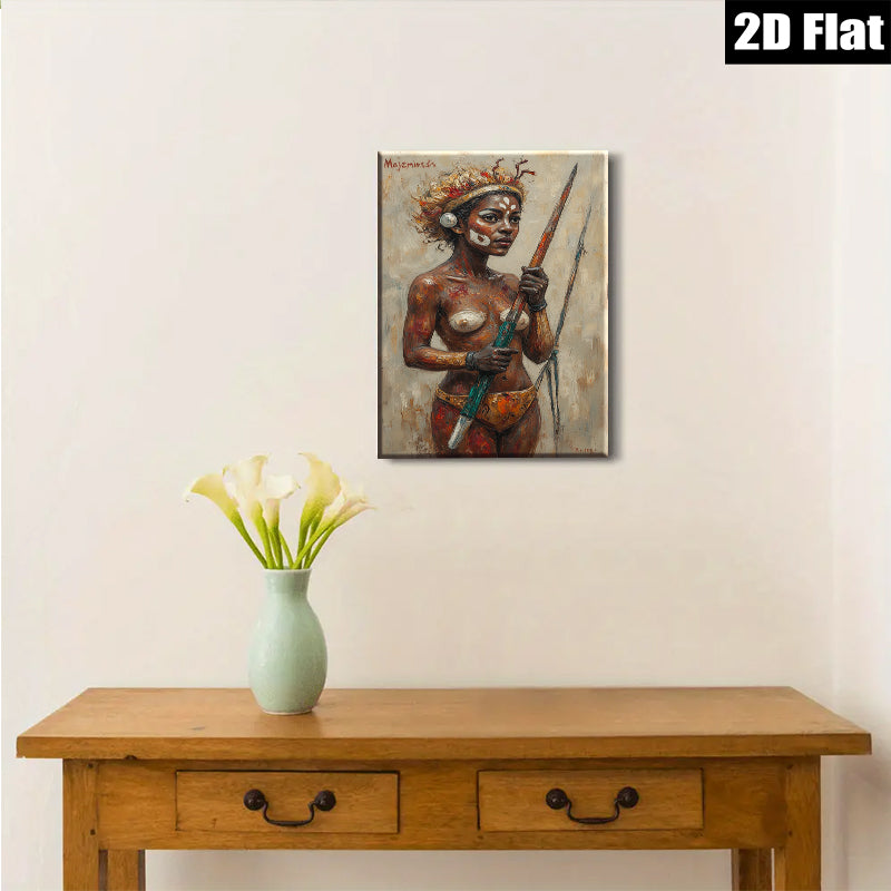 2D flat 1pc Indigenous Warrior Woman Portrait Canvas Wall Art for Living Room Bedroom Modern Farmhouse Decor Gallery Wrapped Ready to Hang