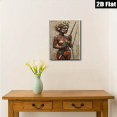2D flat 1pc Indigenous Warrior Woman Portrait Canvas Wall Art for Living Room Bedroom Modern Farmhouse Decor Gallery Wrapped Ready to Hang
