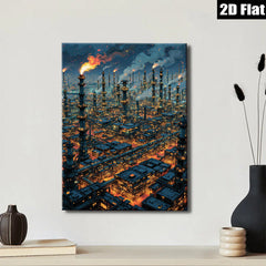 2D flat 1pc Industrial Cityscape Night View Wall Art Modern Home Decor Living Room Bedroom Canvas Prints Farmhouse Style Rustic Chic