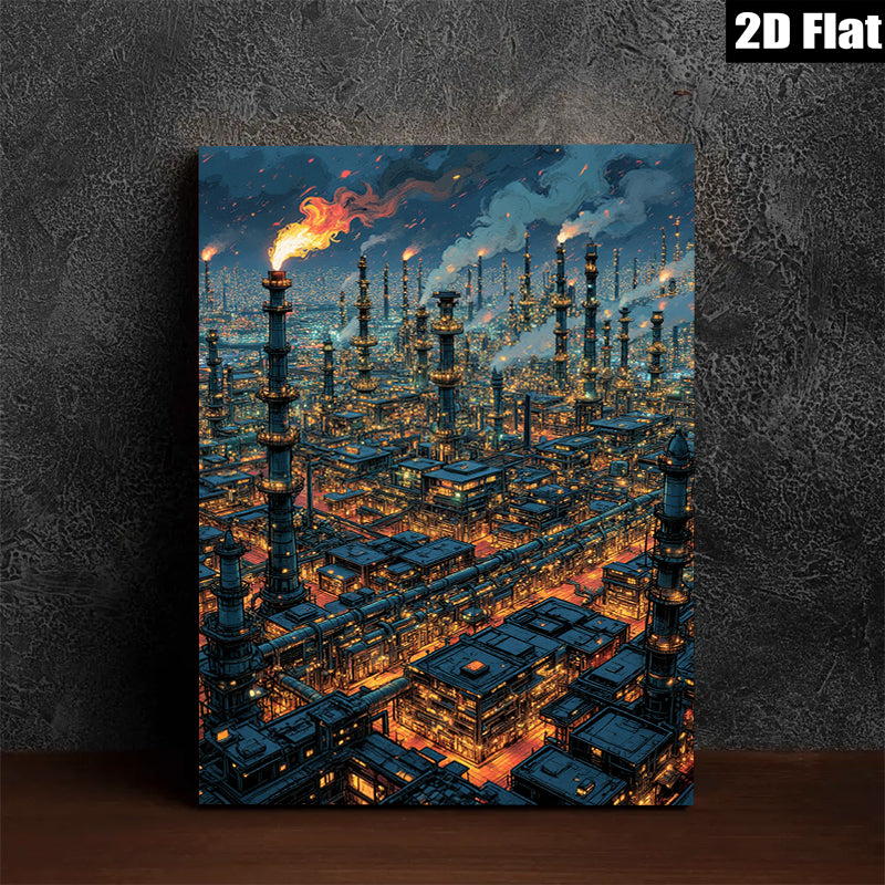 2D flat 1pc Industrial Cityscape Night View Wall Art Modern Home Decor Living Room Bedroom Canvas Prints Farmhouse Style Rustic Chic