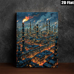 2D flat 1pc Industrial Cityscape Night View Wall Art Modern Home Decor Living Room Bedroom Canvas Prints Farmhouse Style Rustic Chic
