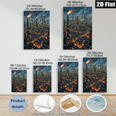 2D flat 1pc Industrial Cityscape Night View Wall Art Modern Home Decor Living Room Bedroom Canvas Prints Farmhouse Style Rustic Chic