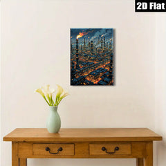 2D flat 1pc Industrial Cityscape Night View Wall Art Modern Home Decor Living Room Bedroom Canvas Prints Farmhouse Style Rustic Chic