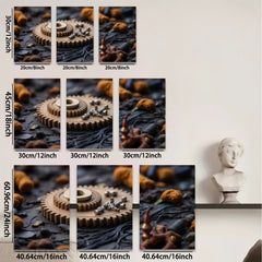 2D flat 1pc Industrial Gear Still Life Rustic Metal Texture Wall Art Decor Living Room Bedroom Modern Farmhouse Gallery Wrapped Canvas Print Ready to Hang