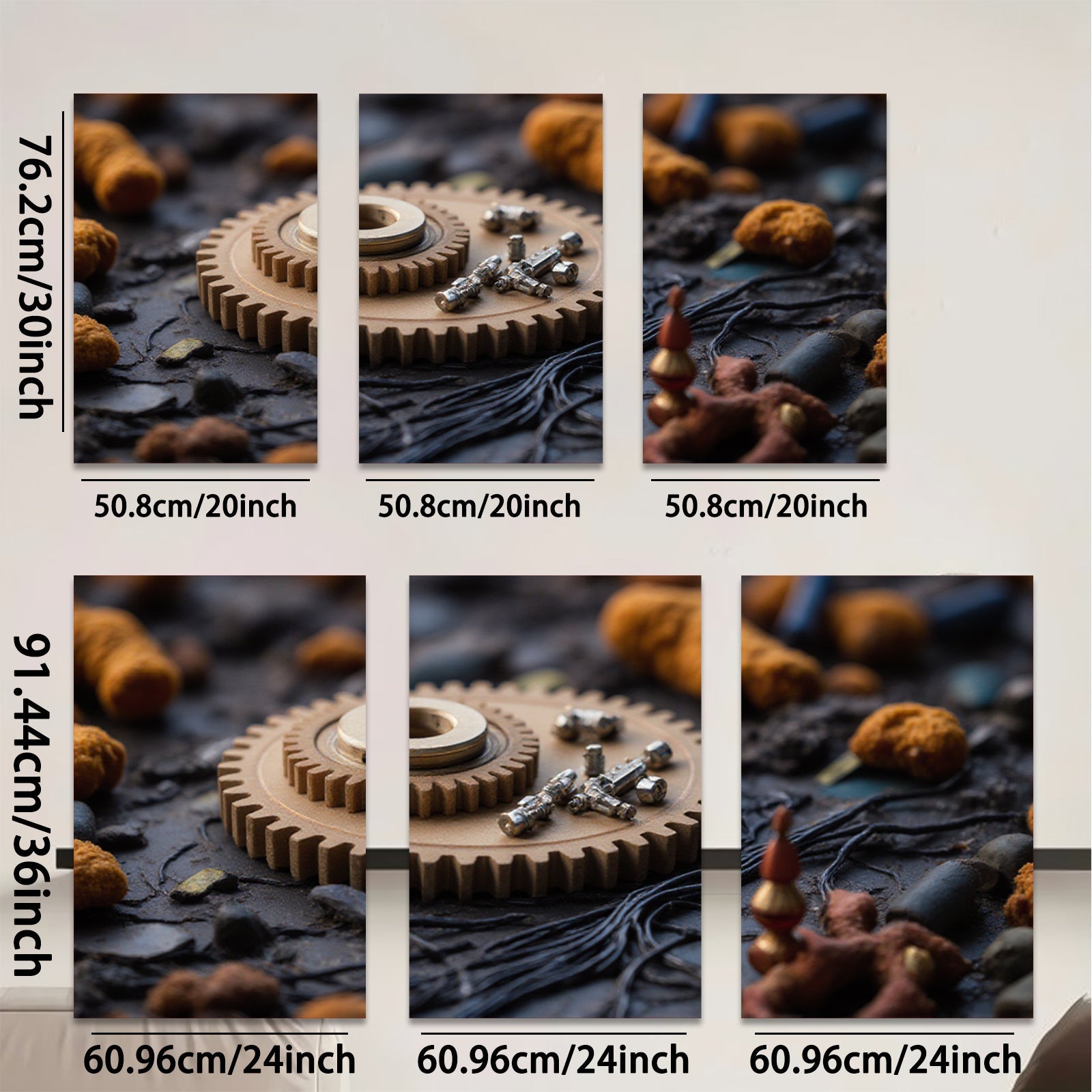 2D flat 1pc Industrial Gear Still Life Rustic Metal Texture Wall Art Decor Living Room Bedroom Modern Farmhouse Gallery Wrapped Canvas Print Ready to Hang