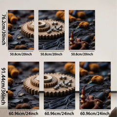 2D flat 1pc Industrial Gear Still Life Rustic Metal Texture Wall Art Decor Living Room Bedroom Modern Farmhouse Gallery Wrapped Canvas Print Ready to Hang