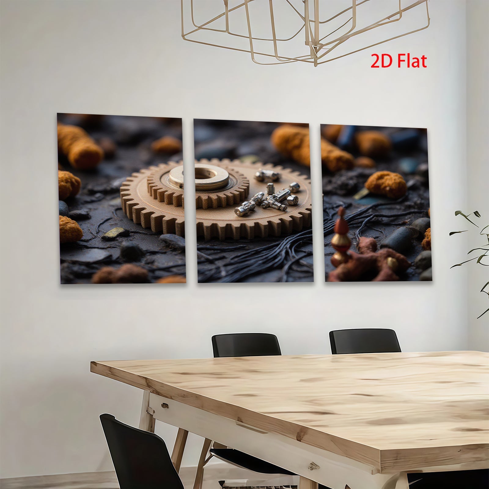 2D flat 1pc Industrial Gear Still Life Rustic Metal Texture Wall Art Decor Living Room Bedroom Modern Farmhouse Gallery Wrapped Canvas Print Ready to Hang