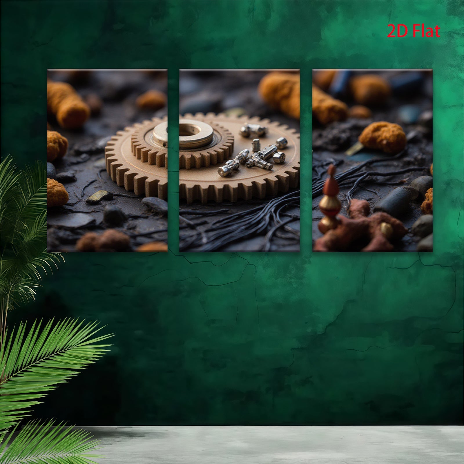 2D flat 1pc Industrial Gear Still Life Rustic Metal Texture Wall Art Decor Living Room Bedroom Modern Farmhouse Gallery Wrapped Canvas Print Ready to Hang