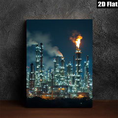 2D flat 1pc Industrial Nightscape Refinery Towers Glowing Flames Modern Wall Art Living Room Bedroom Decor Gallery Wrapped Canvas Print Coastal Farmhouse Style