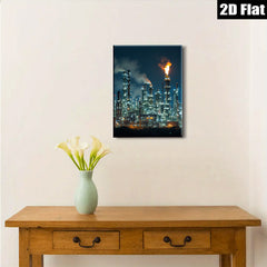 2D flat 1pc Industrial Nightscape Refinery Towers Glowing Flames Modern Wall Art Living Room Bedroom Decor Gallery Wrapped Canvas Print Coastal Farmhouse Style
