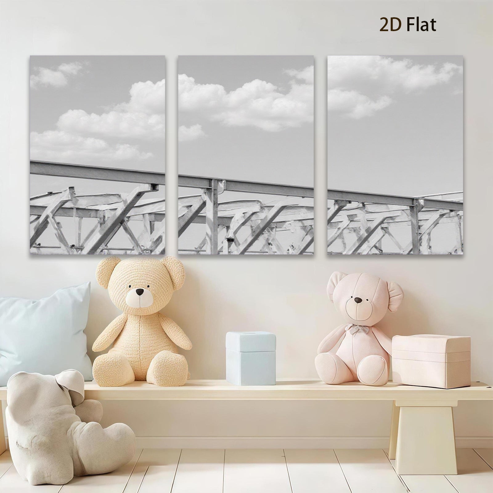 2D flat 1pc Industrial Steel Bridge Architecture Modern Farmhouse Wall Decor Living Room Bedroom Canvas Print Rustic Chic Gallery Wrapped Art