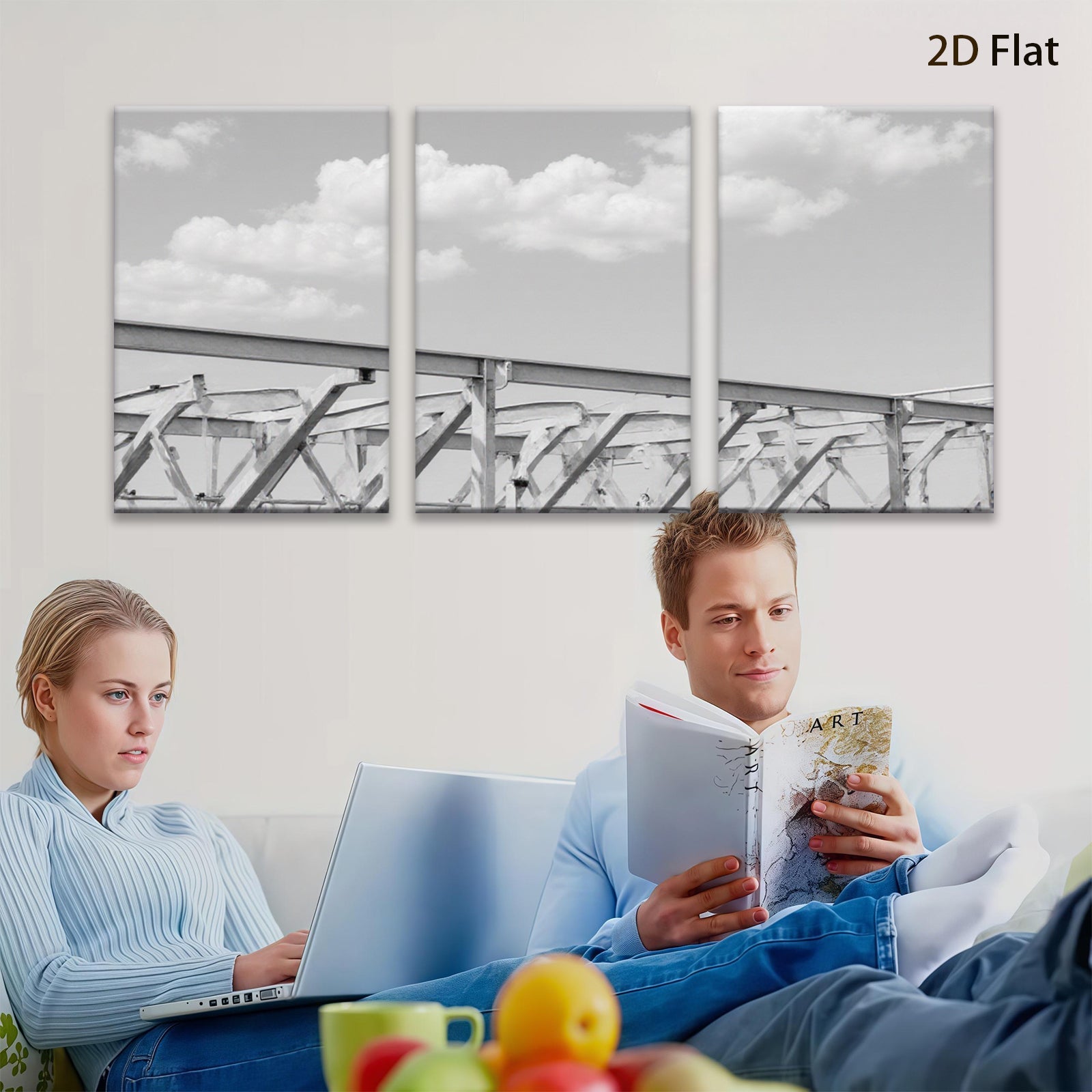 2D flat 1pc Industrial Steel Bridge Architecture Modern Farmhouse Wall Decor Living Room Bedroom Canvas Print Rustic Chic Gallery Wrapped Art