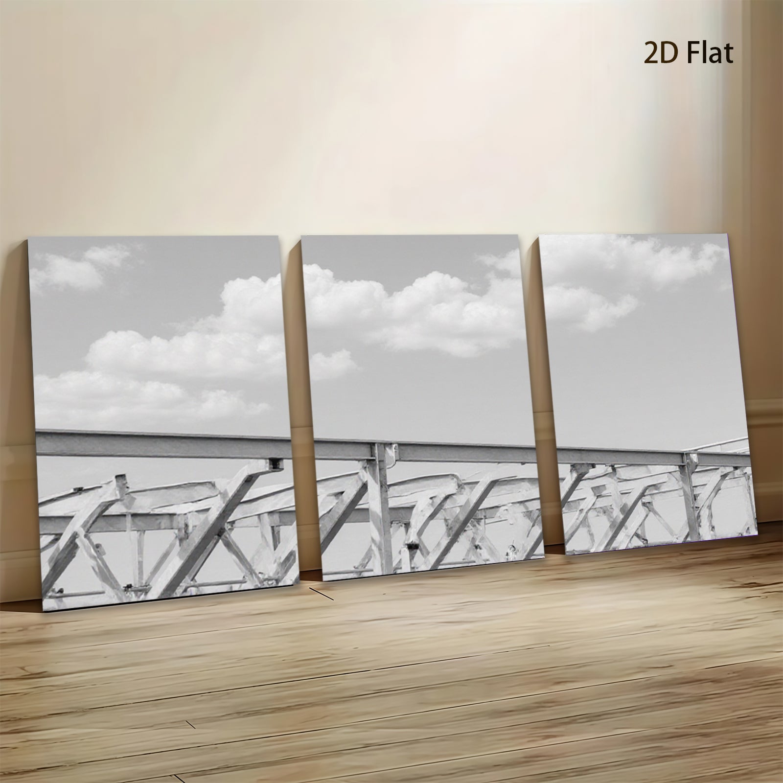 2D flat 1pc Industrial Steel Bridge Architecture Modern Farmhouse Wall Decor Living Room Bedroom Canvas Print Rustic Chic Gallery Wrapped Art