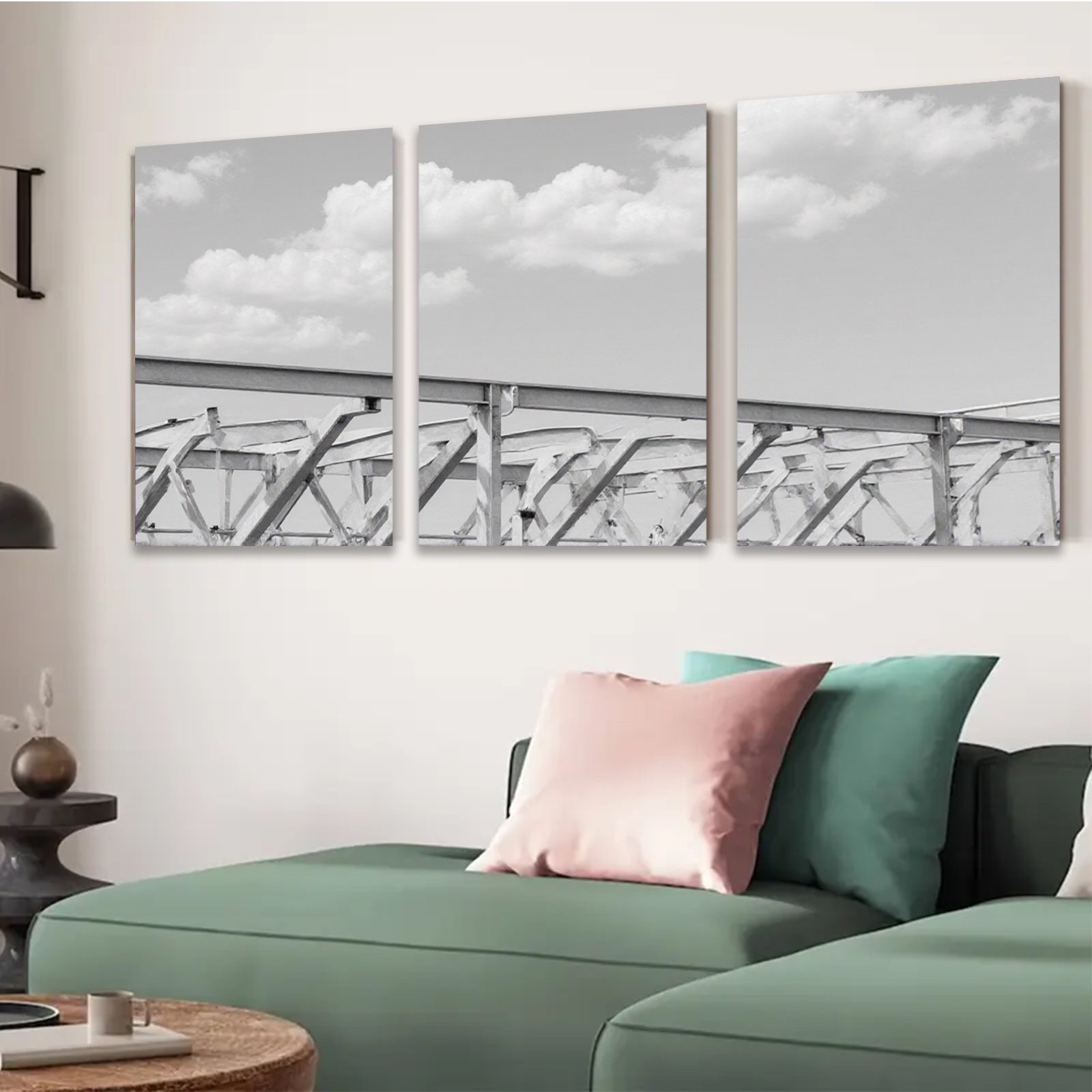 2D flat 1pc Industrial Steel Bridge Architecture Modern Farmhouse Wall Decor Living Room Bedroom Canvas Print Rustic Chic Gallery Wrapped Art