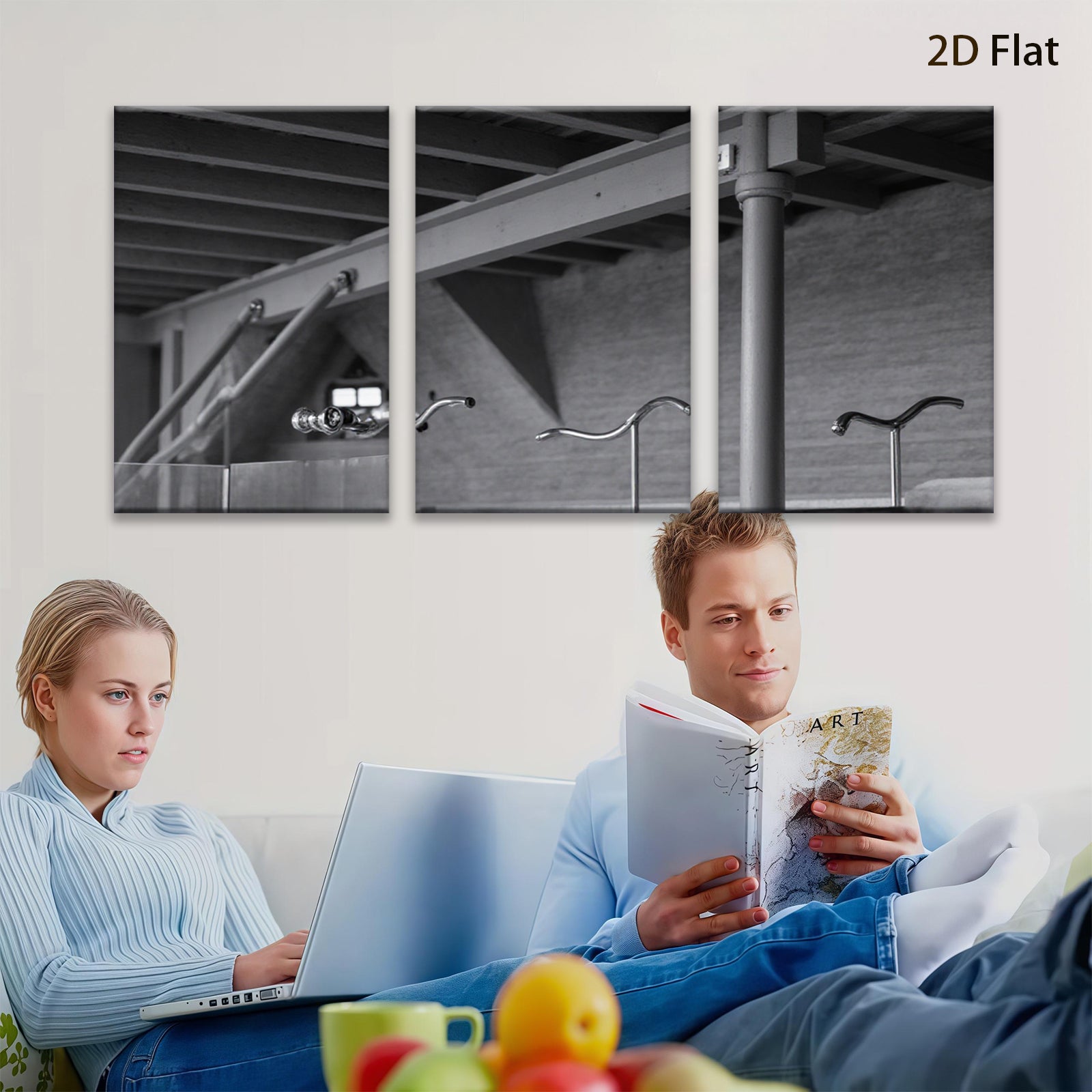 2D flat 1pc Industrial Washroom Scene Minimalist Wall Art Bathroom Decor Modern Farmhouse Style Living Room Gallery Wrapped Canvas Print Home Office Decor Gift Ideas