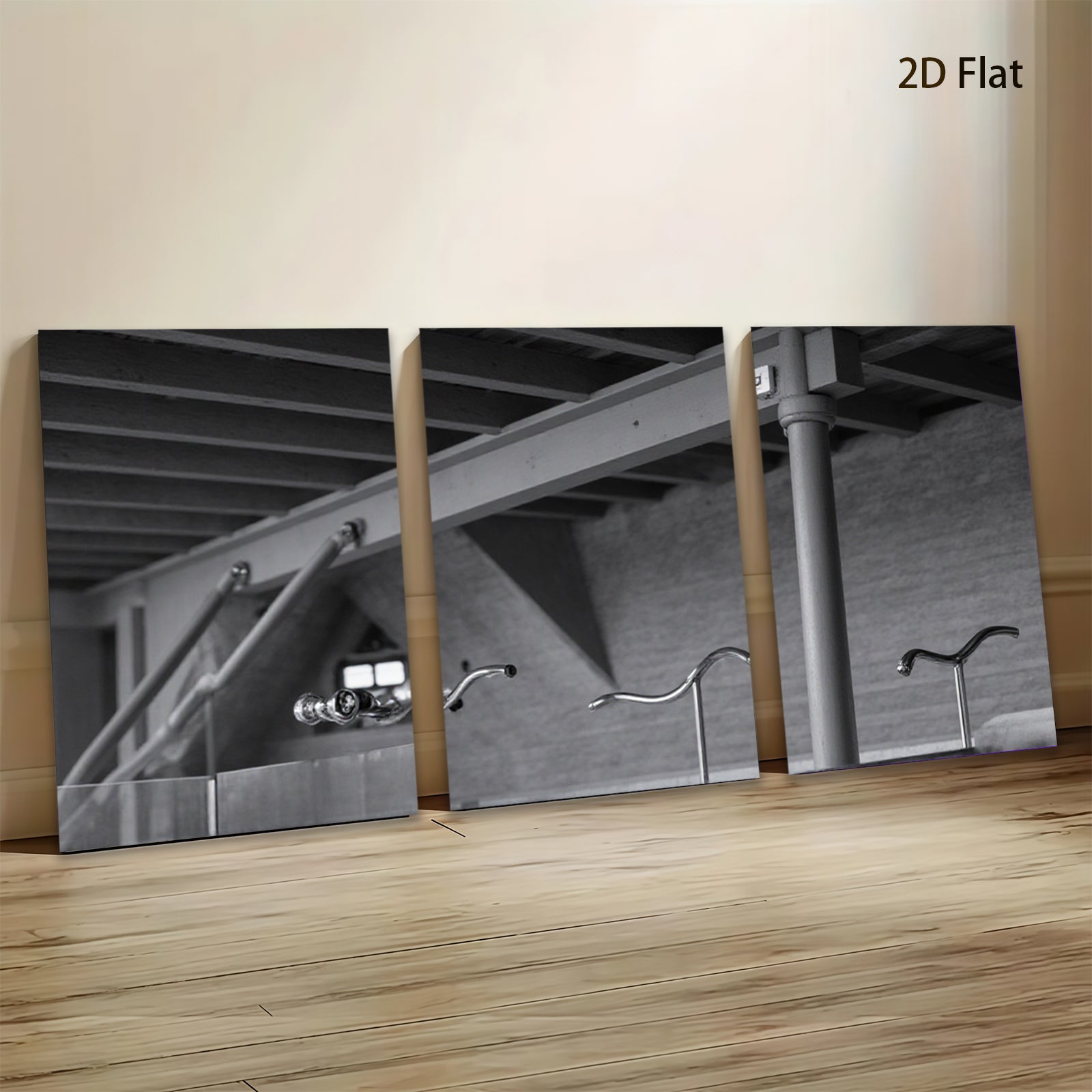 2D flat 1pc Industrial Washroom Scene Minimalist Wall Art Bathroom Decor Modern Farmhouse Style Living Room Gallery Wrapped Canvas Print Home Office Decor Gift Ideas