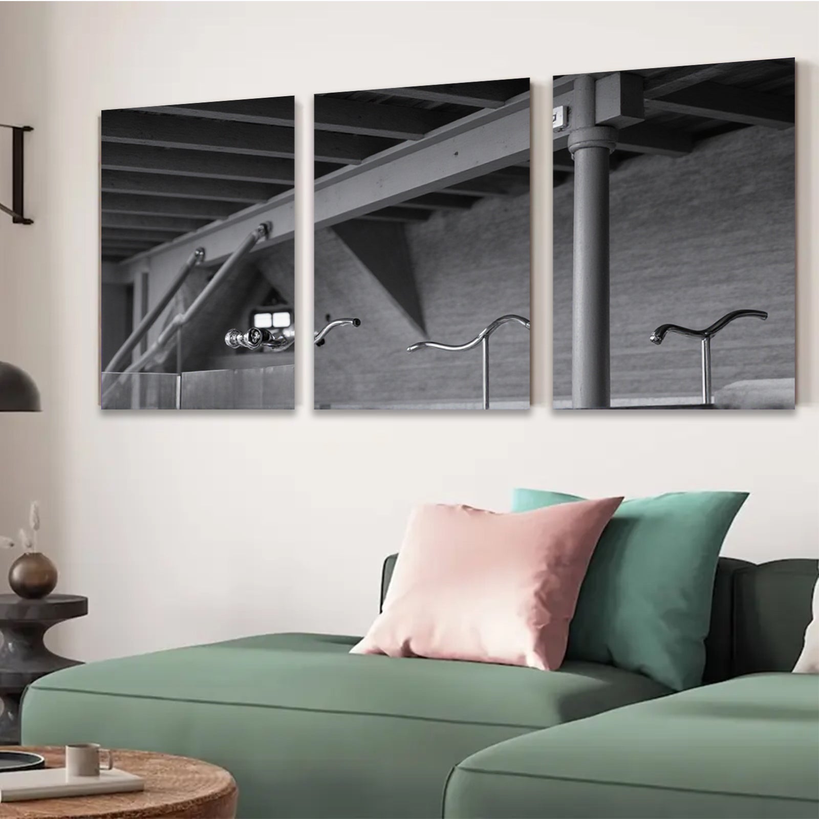 2D flat 1pc Industrial Washroom Scene Minimalist Wall Art Bathroom Decor Modern Farmhouse Style Living Room Gallery Wrapped Canvas Print Home Office Decor Gift Ideas