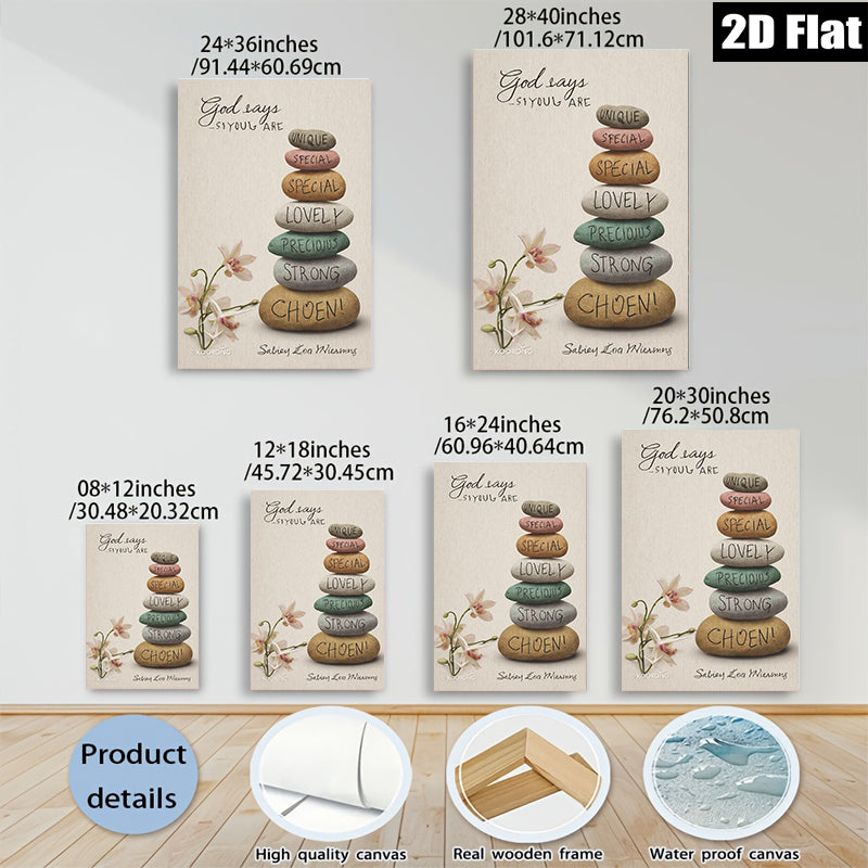 2D flat 1pc Inspirational Stone Stack Wall Art Canvas Prints for Living Room Bedroom Home Decor Motivational Quotes Farmhouse Style Gallery Wrapped Ready to Hang