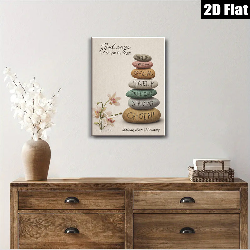 2D flat 1pc Inspirational Stone Stack Wall Art Canvas Prints for Living Room Bedroom Home Decor Motivational Quotes Farmhouse Style Gallery Wrapped Ready to Hang