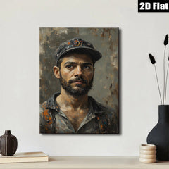 2D flat 1pc Intense Portrait Man with Cap Rustic Gallery Wall Art Living Room Bedroom Decor Farmhouse Style Canvas Prints Modern Home Accents