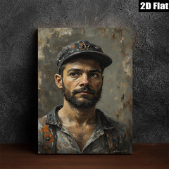 2D flat 1pc Intense Portrait Man with Cap Rustic Gallery Wall Art Living Room Bedroom Decor Farmhouse Style Canvas Prints Modern Home Accents