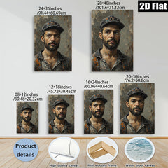 2D flat 1pc Intense Portrait Man with Cap Rustic Gallery Wall Art Living Room Bedroom Decor Farmhouse Style Canvas Prints Modern Home Accents