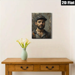 2D flat 1pc Intense Portrait Man with Cap Rustic Gallery Wall Art Living Room Bedroom Decor Farmhouse Style Canvas Prints Modern Home Accents