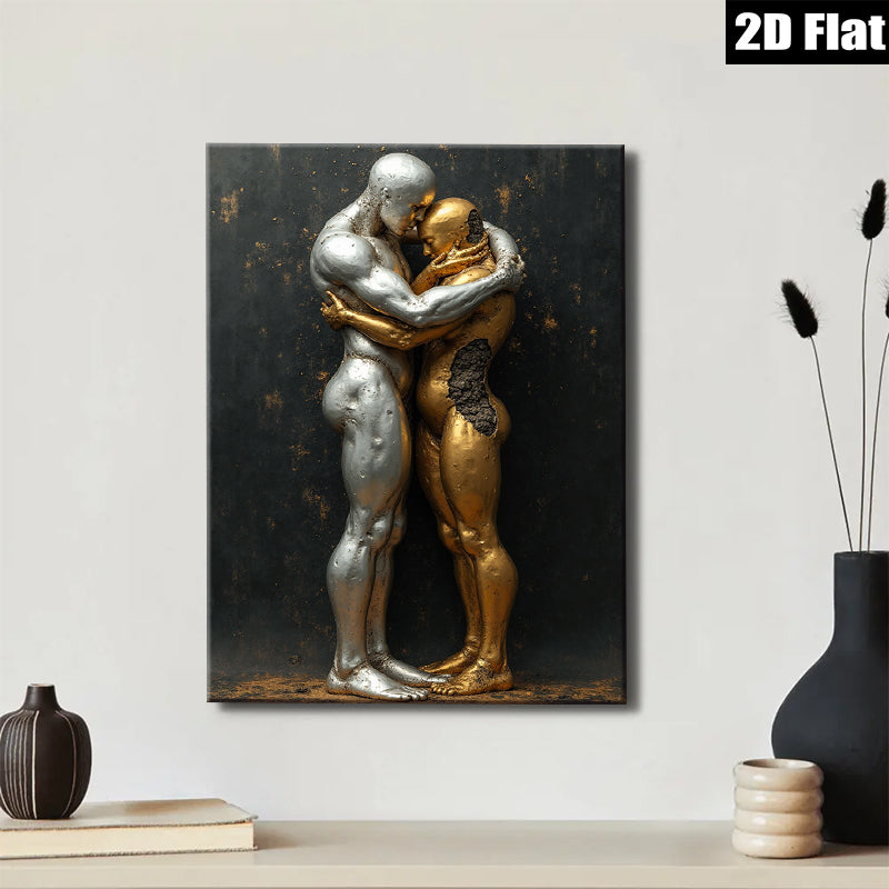 2D flat 1pc Intimate Bronze Couple Embrace Modern Wall Art Living Room Bedroom Decor Gallery Wrapped Canvas Prints Home Office Decoration Chic Stylish Trending Now