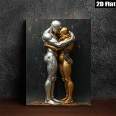 2D flat 1pc Intimate Bronze Couple Embrace Modern Wall Art Living Room Bedroom Decor Gallery Wrapped Canvas Prints Home Office Decoration Chic Stylish Trending Now